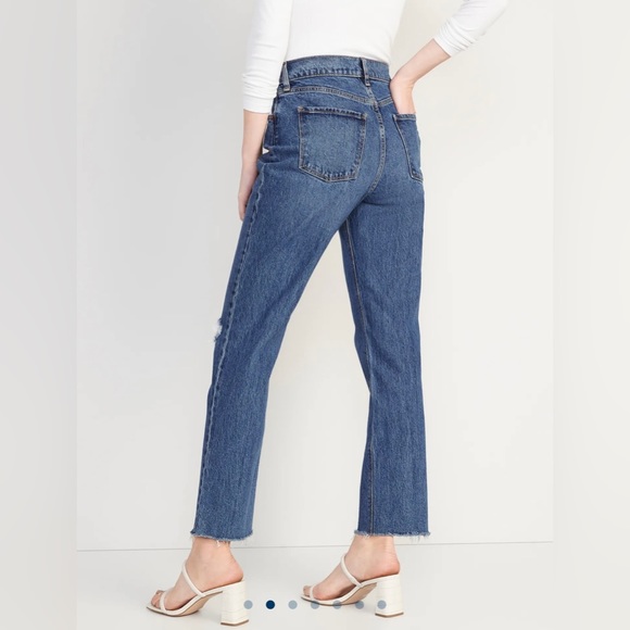 High-Waisted Button-Fly Slouchy Straight Ripped Jeans - Picture 2 of 4